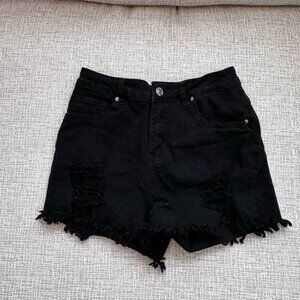 Black Distressed Denim Shorts